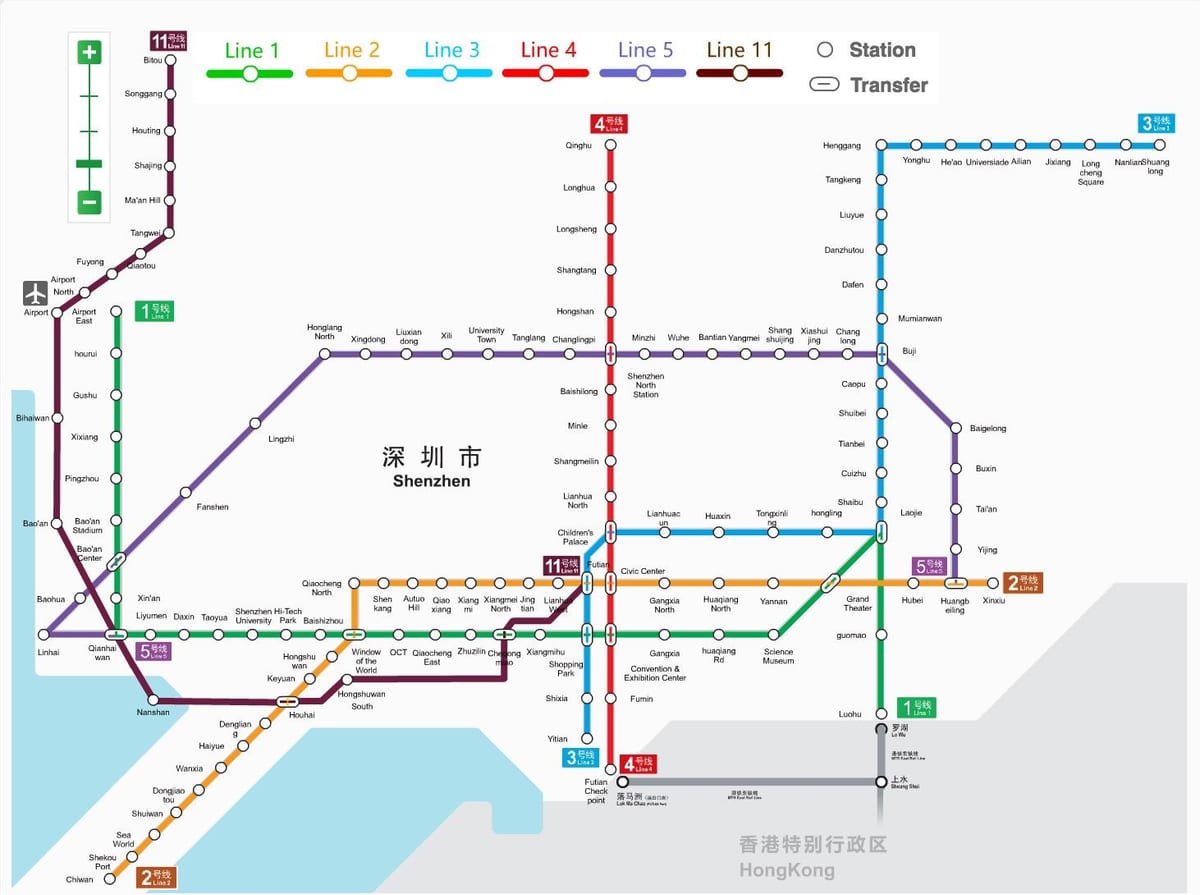 深センのメトロ地図2016年