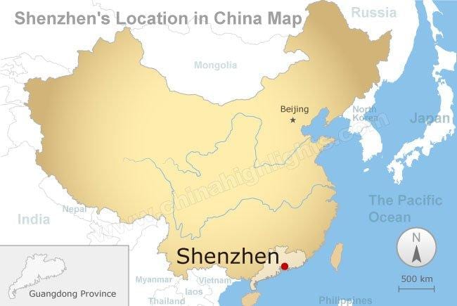 深セン所在地中国での地図