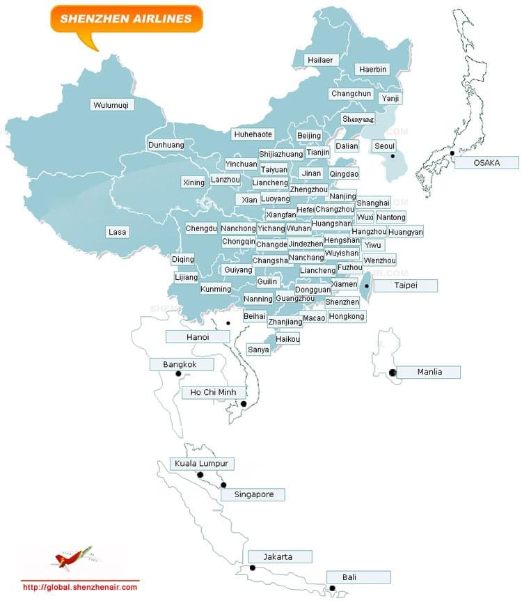 地図の深セン航空路線
