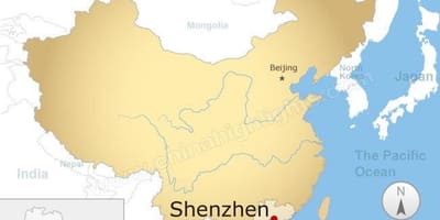 深セン所在地中国での地図